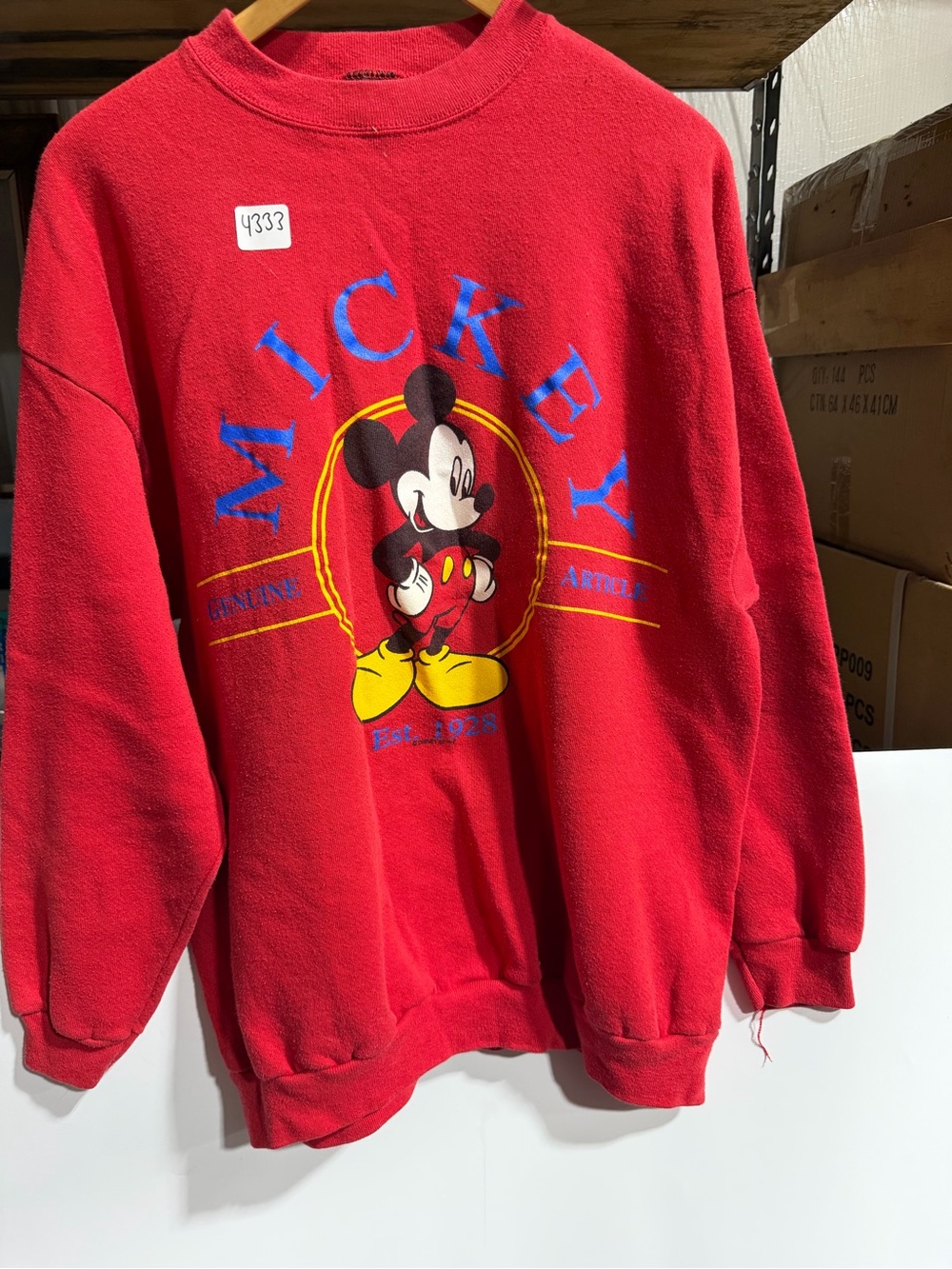 #4333-Mickey Mouse Red Crewneck Sweatshirt - Classic Graphic Pullover